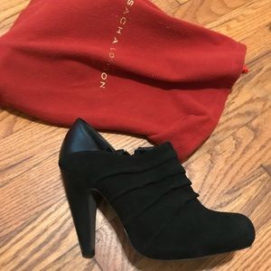 Black suede/leather ankle cut heel